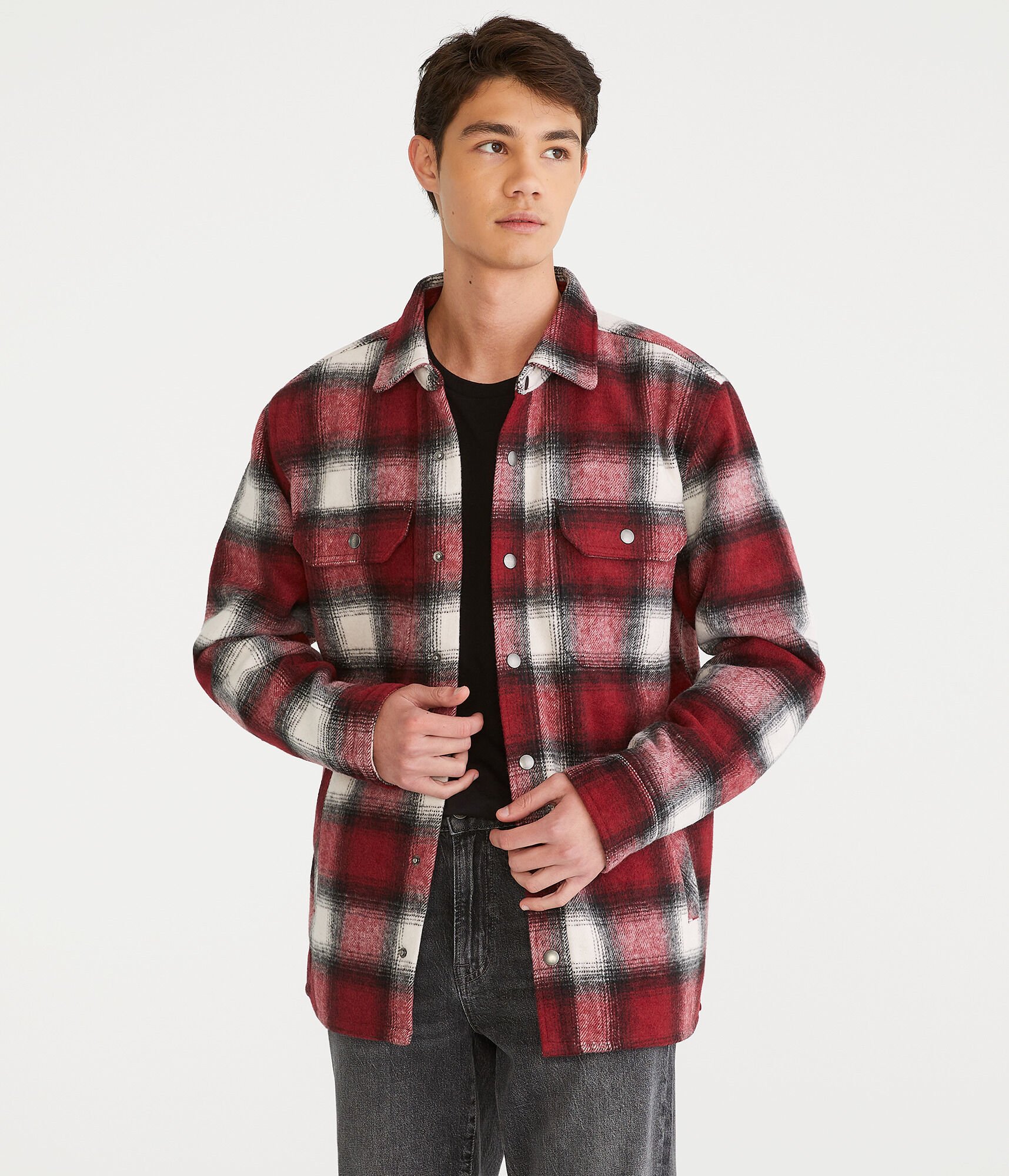  Brushed Plaid Flannel Shacket